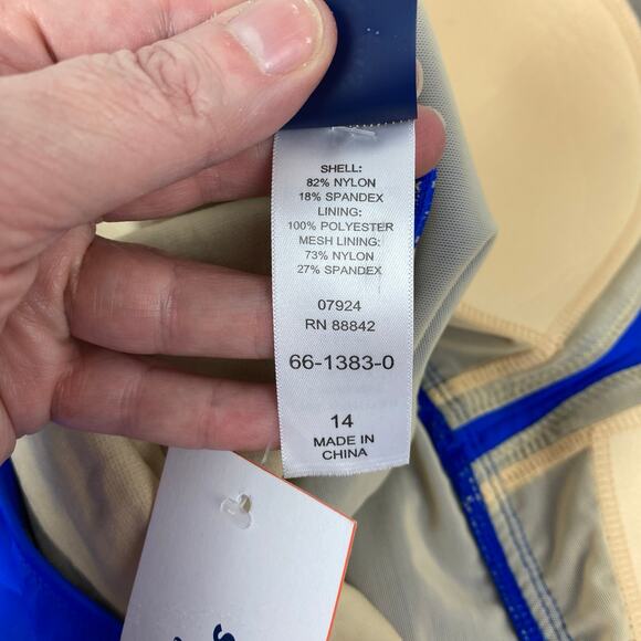 Swimsuits For All Blue Ruched Neck Tie One Piece Swimsuit Sz.14 NWT - Picture 10 of 12